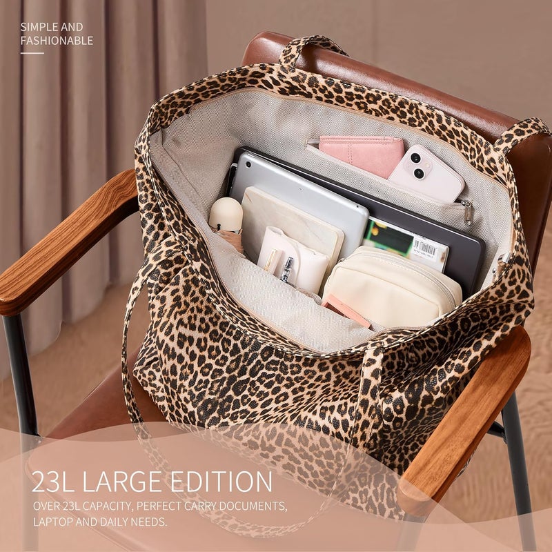 KALIDI Large Tote Bag Vegan Leather Casual Zipper Work Bag Weekender Hobo for Women 23L Oversize Shoulder Travel Purse - Image 4